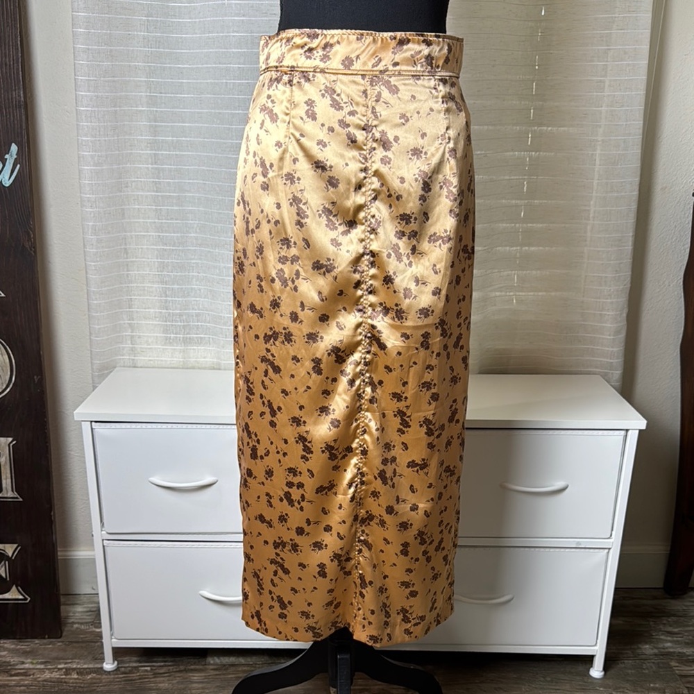 Zara Women Gold Ruched Midi Pencil Skirt, Size Small